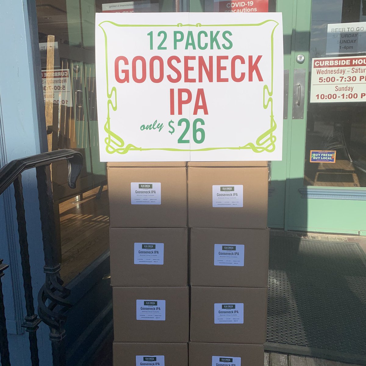 elkcreekcafe's tweet photo. Let’s get Merry in Millheim!
12 packs of Gooseneck IPA
Only $26 today & Sunday!
Available on the fly in State College today at @centremarkets_pa and Ellen Ave drops.
Citrusy, crushable, lil bit hazy!
•
•
#craftbeer #gooseneckipa #ipa #12pack #onlyinmillheim https://t.co/eHLqwa45Sc