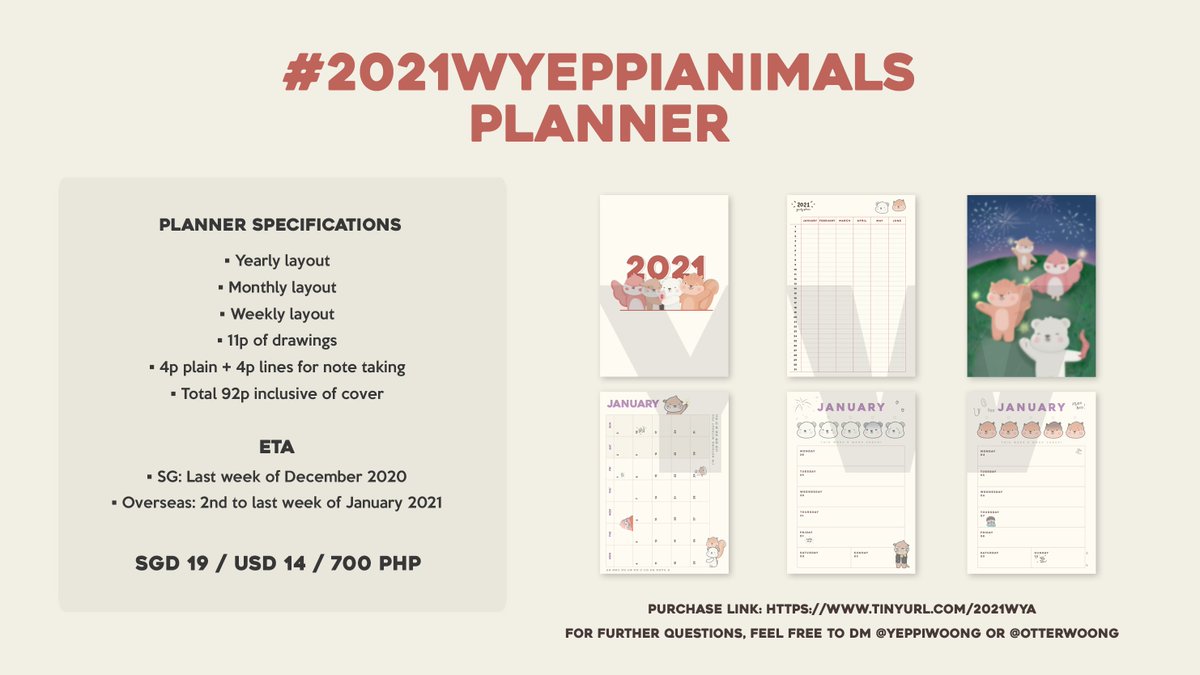 [#2021wYeppiAnimals preorder!]

🌸📒
spend 2021 with yeppi animals! more details in notice and link below~

🔗 tinyurl.com/2021wYA

🌸🎁
we‘ll pick 1 person to win a planner, simply retweet! ends 11pm kst on Dec 15th!

#AB6IX #전웅 #김동현 #박우진 #이대휘