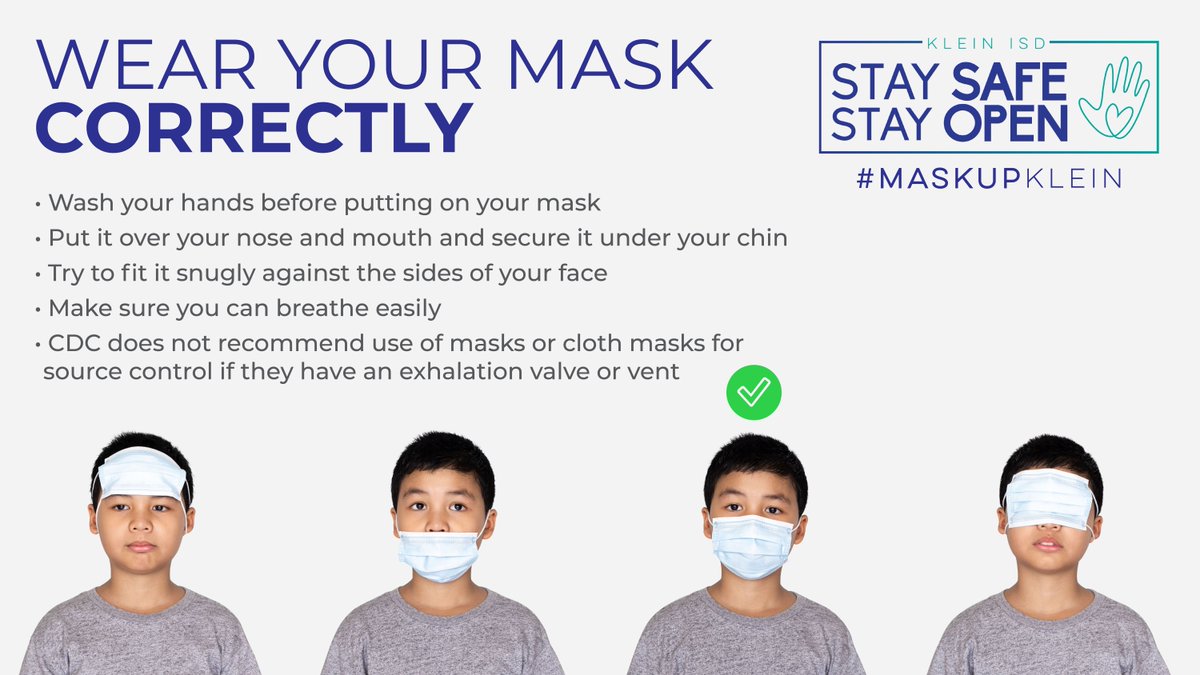 KleinISD's tweet photo. Tips on wearing your mask correctly! #KeepKleinSafe #MaskUpKlein https://t.co/ftpkGeMxLh