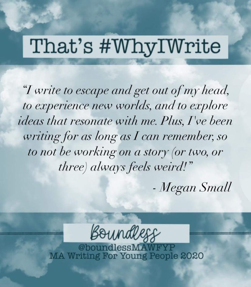 MAWFYPAnthology's tweet photo. Our final #AuthorIntroductions tonight is Megan Small!
Find her on Twitter: @LiminalAce
Megan has written a spooky middle grade story that we will share with you soon! But first, here’s why she writes... #WhyIWrite https://t.co/hkiU7jEzQ8