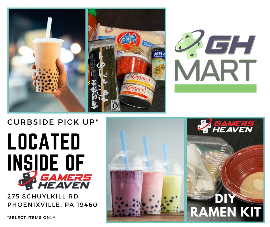 GHPhoenixville's tweet photo. We have curbside pick up and take out on select items: https://t.co/k9CQY94ngd #gamersheaven #ramen #asianmart #japanesefood #koreanfood https://t.co/rRwF8AdQDL