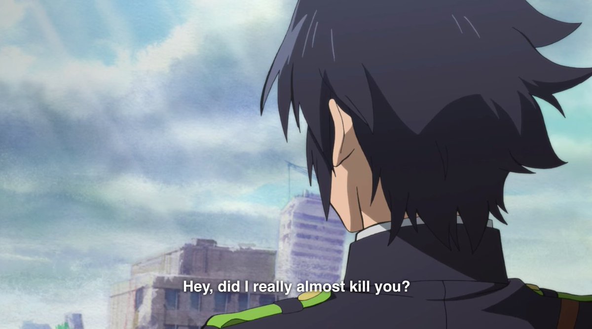 even though shinoa’s bad at comforting, we actually see her try to comfort people twice. and there’s a recurring theme in both scenes: guilt.