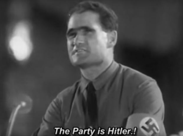 Flynn: Every time they attack Trump, they're attacking you. Total identification of the collective with the man, Trump. I hate facile comparisons, but think of what Rudolf Hess said at 1934 Nuremberg Party rally: “The Party is Hitler! But Hitler is Germany, as Germany is Hitler!”