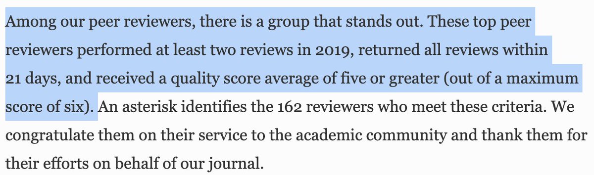 MattSakumoto's tweet image. Great example of Peer Review Recognition from @JournalGIM. Does not link to specific article (maintains blinding), but highlights high quality reviewers in end of year "Review of Reviewers" #MedEdChat h/t @steveaschmd #JeffJackson #CarolBates