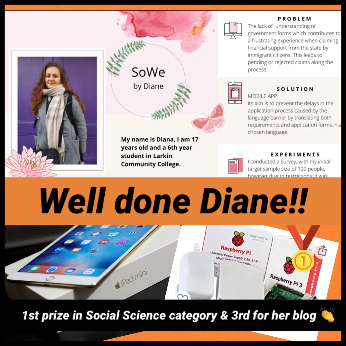 Congrats 🎉to 6th year Diane on her wins today@ ProjectSquad #SciFest! Diane won 1st prize in the Social Sciences category 
& 3rd prize for her blog🤩
She won an iPad Mini & a Raspberry Pi!👏🤩 Well done to all the others who took part👏 As always thanks to @TeenTurn #girlsinSTEM