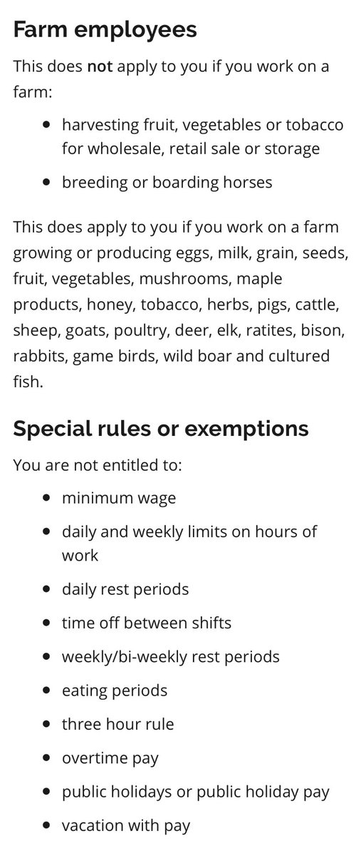 more members of the general public need to grow collective consciousness into how backwards this is. Here are the exemptions to agricultural workers