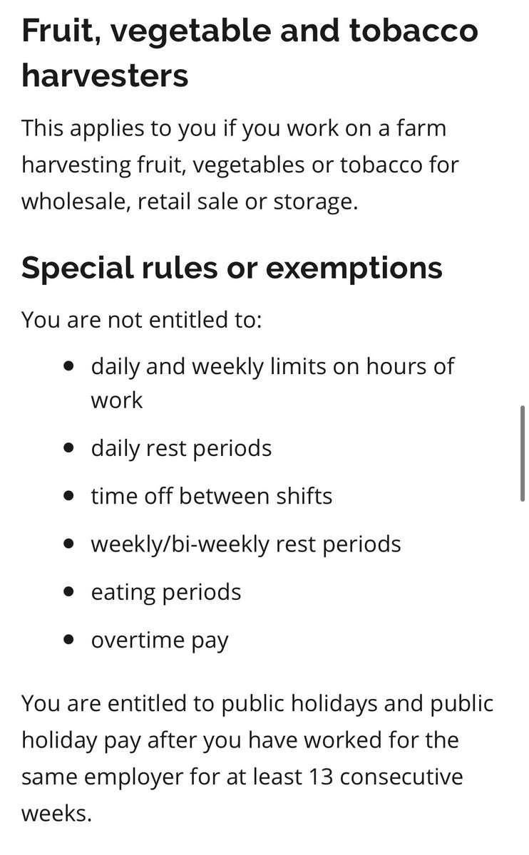 more members of the general public need to grow collective consciousness into how backwards this is. Here are the exemptions to agricultural workers