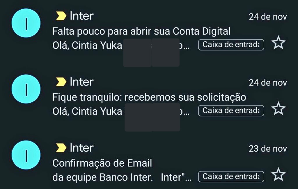 cintiayuka's tweet photo. @Bancointer Os únicos e-mails que recebi de vcs. Em nenhum tem protocolo 🙄 https://t.co/RoTicbZDuA