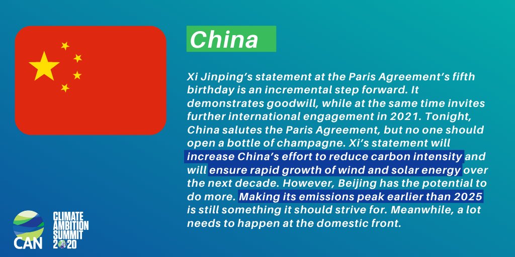 China: "Beijing has the potential to do more. To peak its emissions earlier than 2025 is still something it should strive for. A lot needs to happen at the domestic front. 5 years from  #ParisAgreement, China’s record is mixed"- @LiShuo_GP  @GreenpeaceEAsia  #ClimateAmbitionSummit