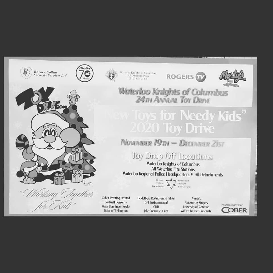 @mortys_pub are proud to sponsor the Waterloo Knights of Columbus Toy Drive. Over 23 yrs 14,000 toys have been collected for kids. This year, unwraped presents can be dropped off all December at Morty’s! Please brighten a child's holiday! 
 #kwawesome 
mortys.com
