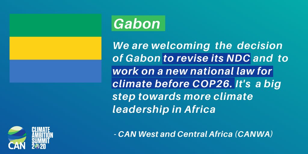 Gabon: “We are welcoming the decision of Gabon to revise its NDC and to work on a new national law for climate before  #COP26. It’s a big step towards more climate leadership in Africa”-CAN West and Central Africa (CANWA) #ClimateAction    #ClimateAmbitionSummit