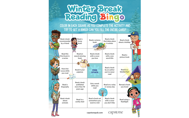 CapstonePub's tweet photo. Back by popular demand—Winter Break Reading Bingo! ❄️ Choose from an English or Spanish version, in color or black-and-white. Download your Bingo card at https://t.co/Xp7tQyogHG  #ReadingIsForEveryone #tlchat #WinterBreak #Reading https://t.co/nR2BUjLoYQ