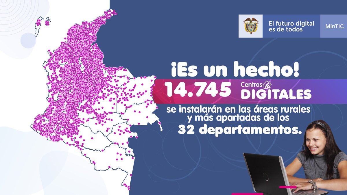 RentaJoven's tweet photo. El proyecto de Centros Digitales es el más ambicioso del gobierno del Pdte., @IvanDuque en materia de conectividad, con el que se instalarán 14.745 #CentrosDigitalesConInternetGratis en todo el país con una operación hasta 2031. ¡Esto es equidad digital! https://t.co/TkHEtJetcs https://t.co/nHzycPDpnB