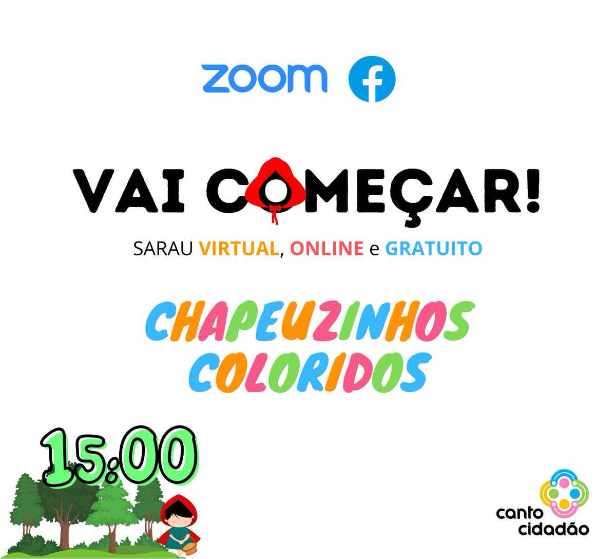 CantoCidadao's tweet photo. Ministério do Turismo, Secretaria Especial da Cultura, Ferring Pharmaceuticals, Urubupungá Turismo, Yakult e Canto Cidadão apresentam:

SÁBADO, 12 de DEZEMBRO, às 15H, vai acontecer o Sarau Virtual: "CHAPEUZINHOS COLORIDOS"! 💜💙💚💛❤

https://t.co/J2AdpPfGXy

SENHA: Floresta https://t.co/80DOvpvCcu