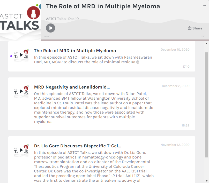 mtmdphd's tweet photo. The Role of MRD in Multiple Myeloma [Dec 10, 2020] ASTCT Talks -  ... the official podcast of the American Society for Transplantation and Cellular Therapy (@ASTCT) - 1) @Phari 2) Dilan Patel, 3) Lia Gore https://t.co/IET7AlD8u9 #mmMRD #mmsm #ALLsm #leusm https://t.co/LbjSFDx79z