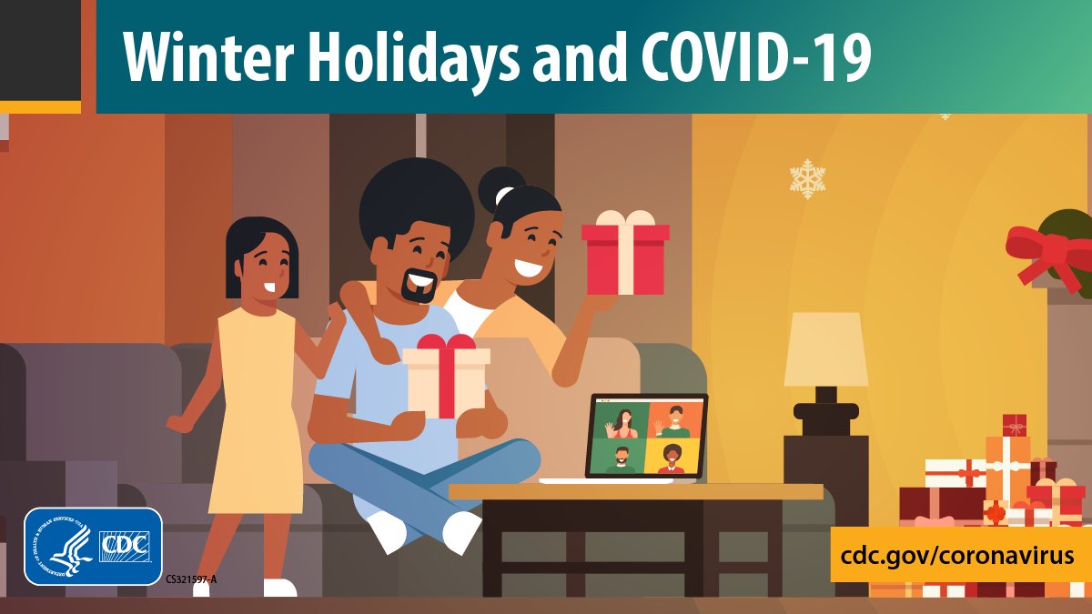 CDCgov's tweet photo. Planning for the #Holidays? Consider hosting a virtual gift exchange with friends and family who don’t live with you. Have people share what they are grateful for this holiday season: https://t.co/PamSx6NqyB. https://t.co/lxlfVYhRlS