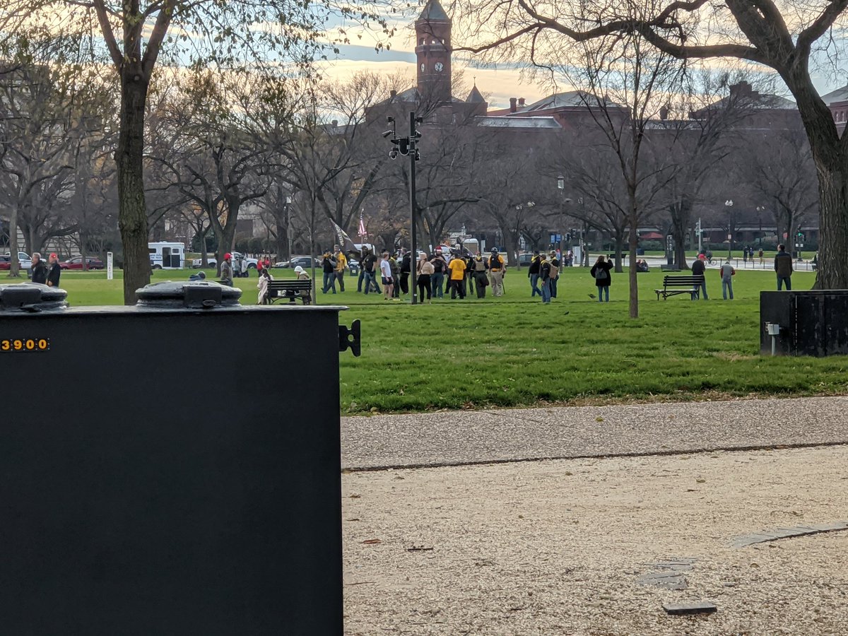 Small crowd of Proud Boys in front of the Washington Monument