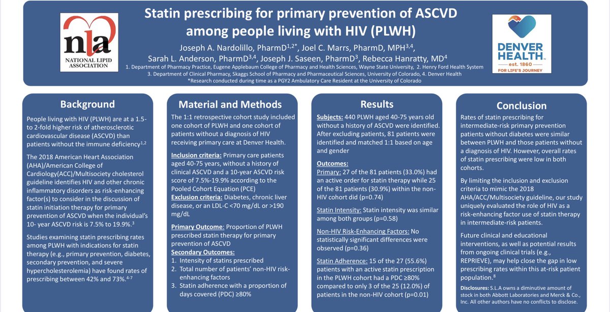 Great experience presenting my residency research project “Statin prescribing for primary prevention of ASCVD among people living with HIV”. Thanks to all of my mentors and co-investigators for your support! #NLASessions @nationallipid
