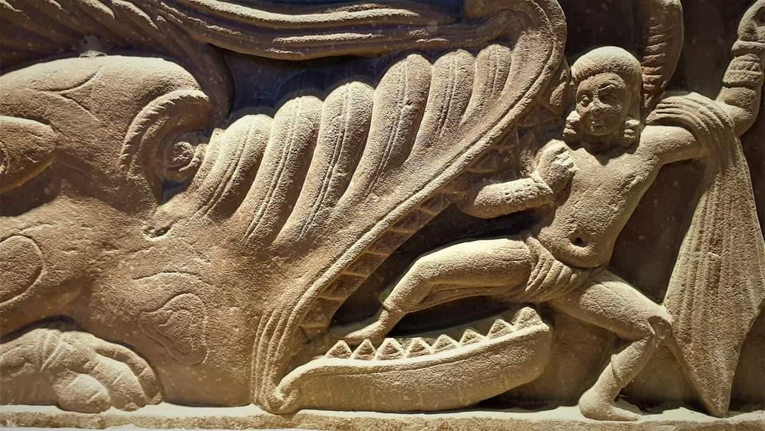 A Naga Nobleman Escapes from the Jaws of a BeastFrom Sonkh Tila, MathuraKushan, c100 AD, Now in the Mathura Museum
