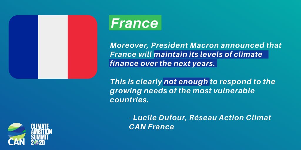President  @EmmanuelMacron is not honouring the legacy of  #COP21 in terms of national and international action and should reduce emissions by at least 55% by 2030 to be aligned with the goals of the  #ParisAgreement - @lucildfr  @RACFrance  #ClimateAmbitionSummit  #ClimateAction  