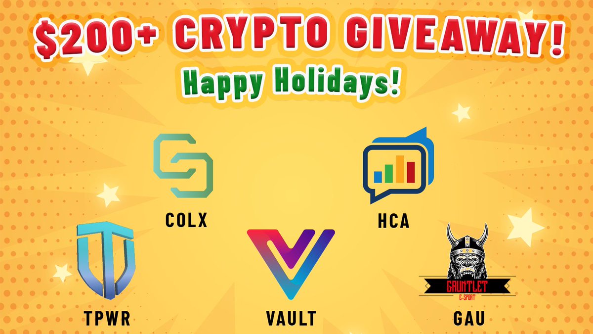 🎁WIN a share of $200+ (currently ≈.0108 #Bitcoin #BTC) in #crypto #giveaway!🎅🎄

7 days, 2 winners of $100+ in:
$COLX
$HCA
$TPWR
$GAU
$VAULT

Rules:
1. Retweet + like
2. Reply + tag 2+ friends
3. Follow all:
<a href="/ColossusCoinXT/">ColossusXT</a>
<a href="/HarcomiaHCA/">Harcomia</a>
<a href="/CoreyouNow/">Lifeline - Surfer</a>
<a href="/gauntletesport/">Gauntlet</a>
<a href="/VaultInvest/">VAULT Crypto Bitcoin + Altcoin Investments</a>
