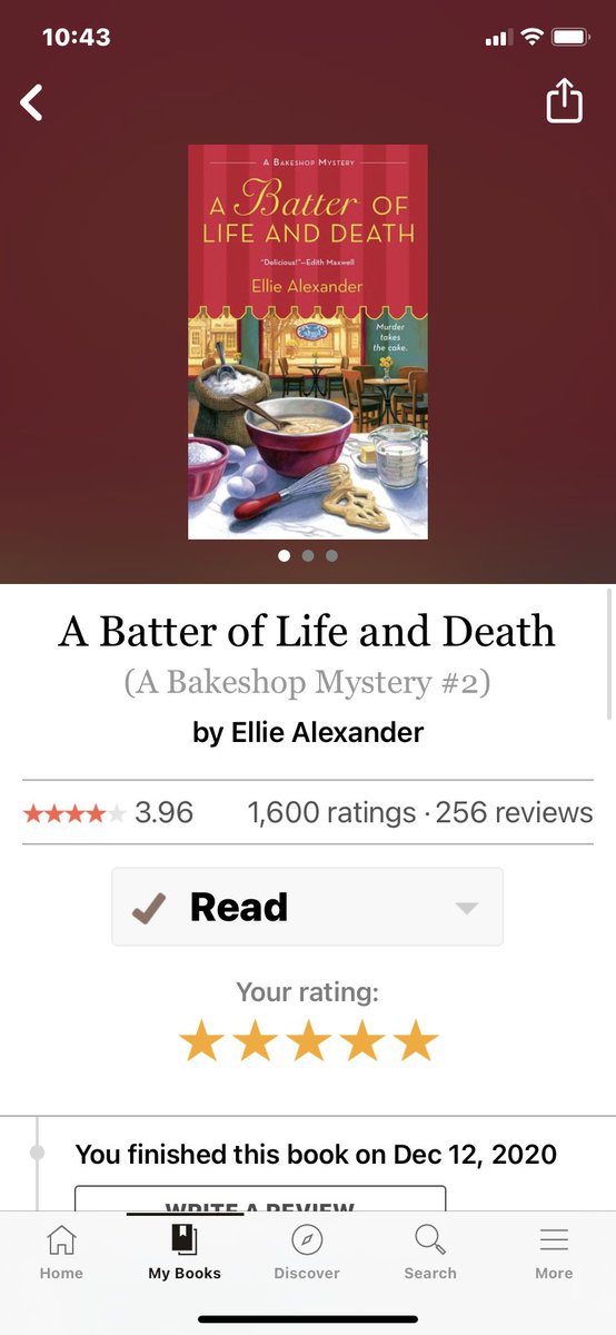 TheCozyDevotee's tweet photo. 34/40 ‘A Batter of Life and Death’ book 2 in the Bakeshop Mystery series by Ellie Alexander (@BakeshopMystery)
⭐️⭐️⭐️⭐️⭐️
#cozymystery https://t.co/EuZYOrE5IM