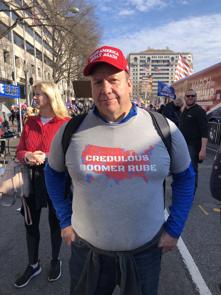 This Trump rallygoer declined to explain his shirt.