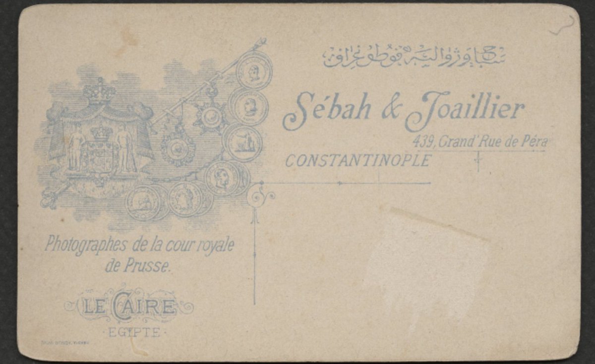Jean Pascal Sébah took over his father's business in 1886 and partnered with Polycarpe Joaillier (what a name) in 1888. They were photographers of the courts of Sultan Abdulhamid II and of Prussia. Note the space to write name/date details on one design. https://bit.ly/SandJoaillierCabinet