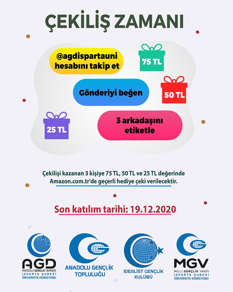 🎉ÇEKİLİŞ ZAMANI !!!⠀
⠀
⁣👉Anadolu Gençlik Derneği Isparta Şubesi Üniversite Komisyonu tarafından düzenlenen çekilişe İnstagram üzerinden katılabilirsiniz.