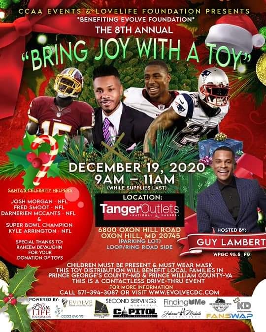 GuyLambertNews's tweet photo. The 8th Annual “Bring Joy with a Toy” will be December 19th at Tanger Outlets, Oxon Hill, MD 9am-11am.  
-This is a TOY DISTRIBUTION
-Children must be present 
-Mask are required
-Infancy ages through 12
-Gift cards for teens 
#CCAAEvents &amp; #LoveLifeFoundation https://t.co/6EWEcKpxzc