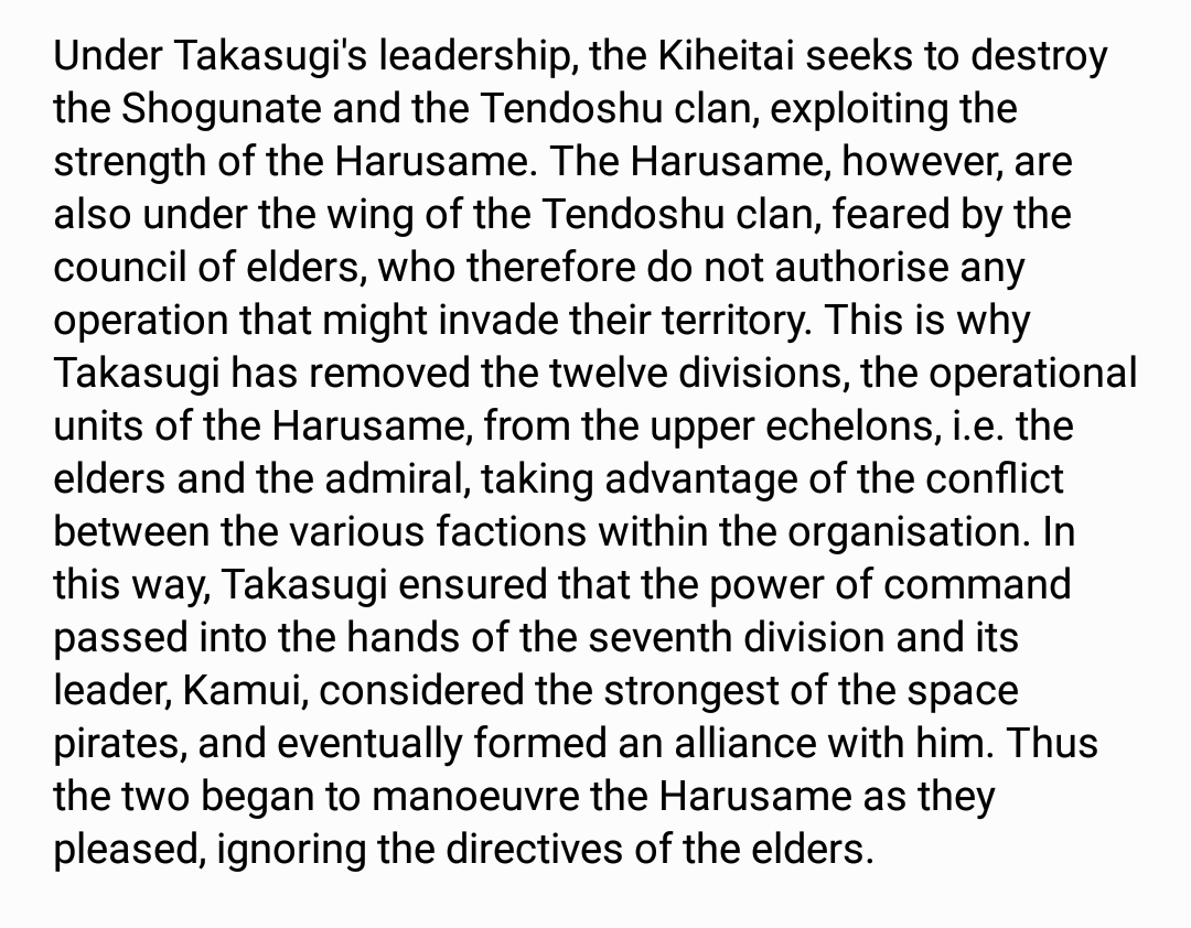 Summary of the political conflicts and the connections between the Tendoshu, Naraku and the Harusame by Sorachi from Gintama vol. 62 (translated). Events summarized are between 4 Devas Aftermath (ep. 215) and FS.Note: It's one long ass summary.