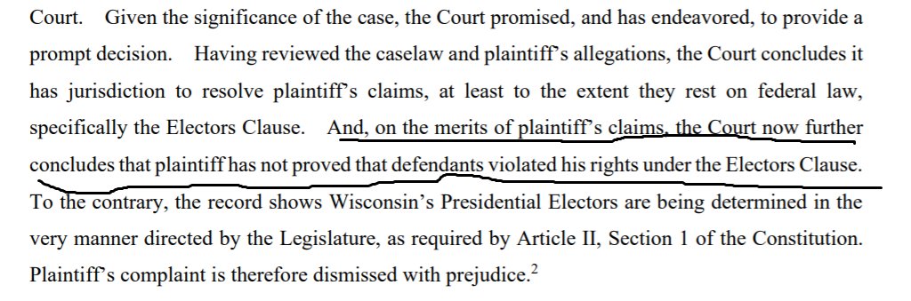 This case is significant b/c Judge Ludwig considered it ON THE MERITS & ruled against Trump.Trump has been complaining that courts have been tossing his cases on threshold issues like standing.But one of his own appointees here gave him a full hearing and still dismissed.