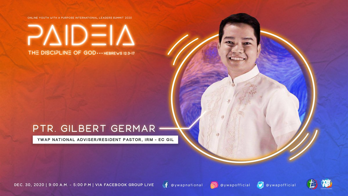 ywapofficial's tweet photo. Meet Pastor Gilbert Germar this coming Online YWAP ILS 2020!
See you, Youth With A Purpose!
#IRMYWAP #YouthWithAPurpose #ILS2020 #PAIDEIA https://t.co/cRjoSDhSZc