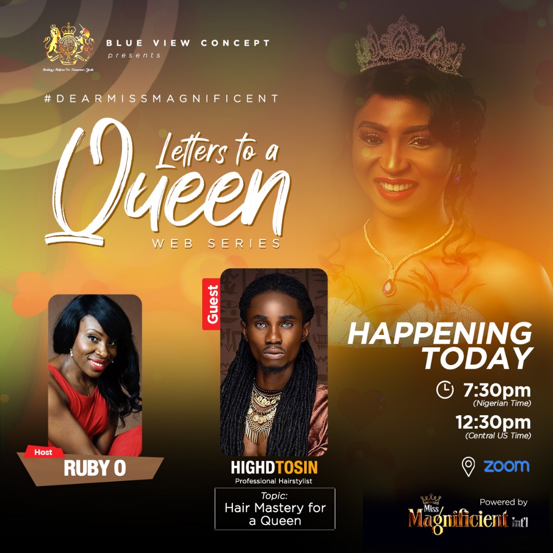 blueconcept_'s tweet photo. Hi
Hope y'all are ready to join in!
WE ARE GOING LIVE ON ZOOM AND FACEBOOK
by 7:30pm (Nigerian time)
&amp; 12:30pm (Central US time)
https://t.co/yvtySupXMU
Special Guest speaker
(A Professional Hair Stylist)
Topic: Hair Mastery for a Queen
#letterstoaQueen 
#missmagnificentnigeria https://t.co/NlokrayT1h