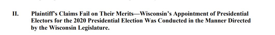 Money line (see photo.)Trump's theory was that state elections officials disobeyed the WI legislature by loosening the way absentee ballots were handled this year. They used drop boxes, made it easier to certify absentees, etc.Ludwig didn't buy the theory.
