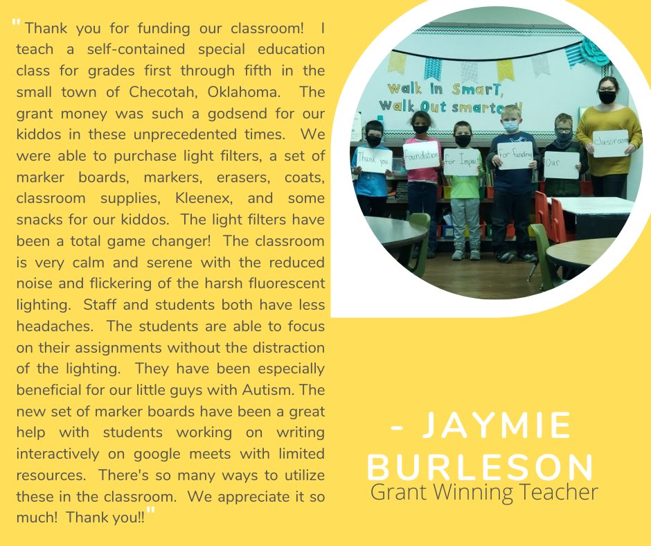Check out what one of our grant-winning teachers had to say about all the things she gets to do with her classroom thanks to donors like you! 

If you want to help other teachers like Jaymie, donate here: buff.ly/3lXU60u