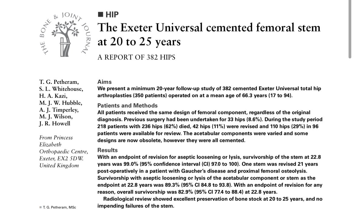 16/365 Results of the Universal stem at 20-25 years were published in  @BoneJointJ  https://online.boneandjoint.org.uk/doi/abs/10.1302/0301-620X.98B11.37668