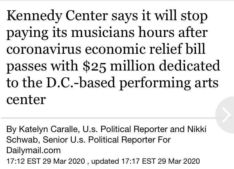 2) I was baffled when the Kennedy Center was a ‘relief’ recipient. They said a lot of ‘politician-ese’ to justify the payment, then pulled this immediately after: