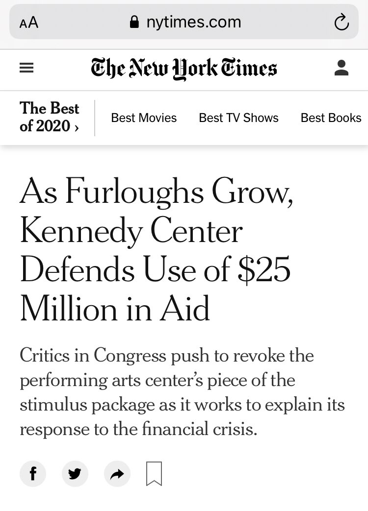2) I was baffled when the Kennedy Center was a ‘relief’ recipient. They said a lot of ‘politician-ese’ to justify the payment, then pulled this immediately after: