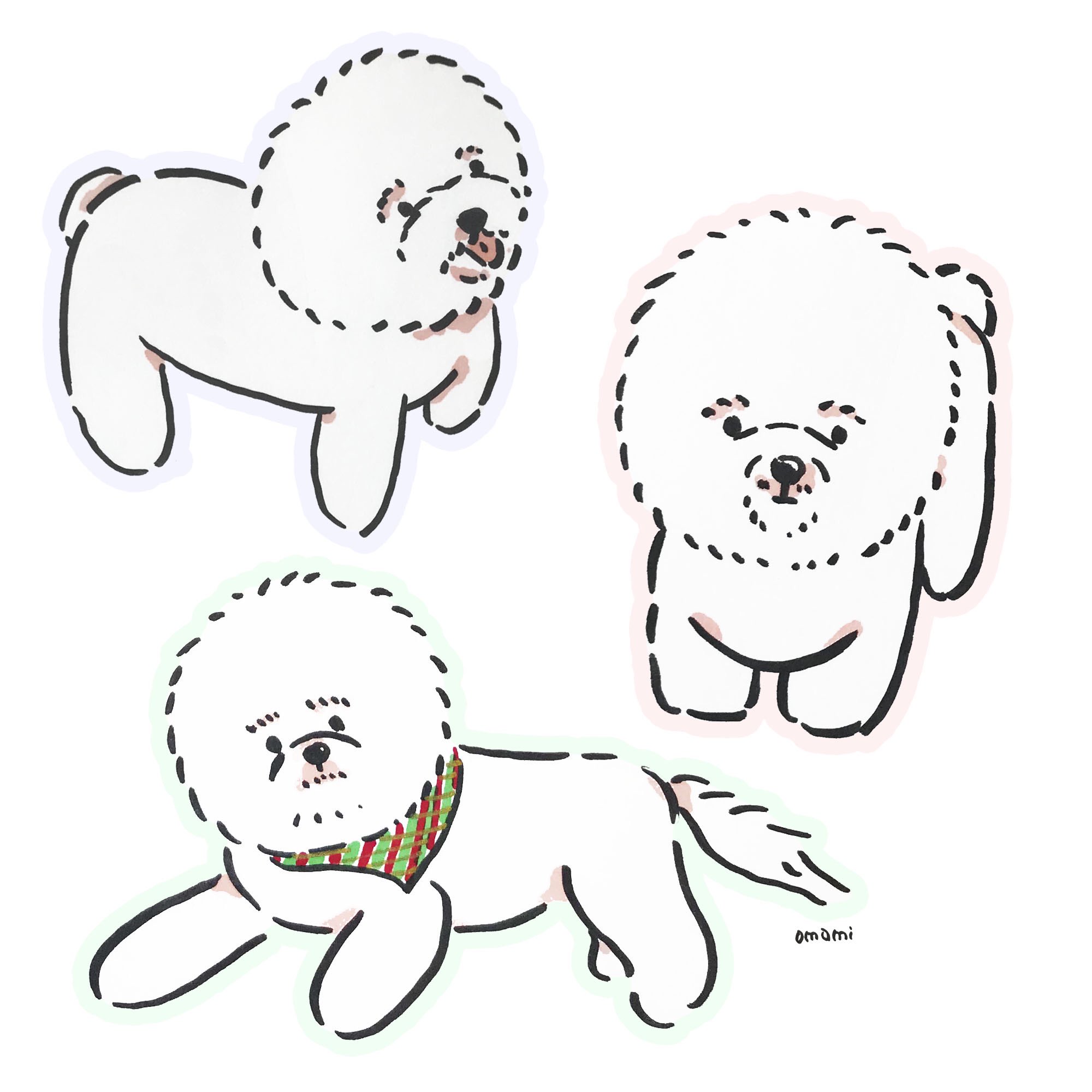 Omami 犬専門イラストレーター ビションフリーゼ これぞ もふもふフワフワわたあめ犬 特に顔面部分 どうなってるのー 本当は小顔なんだろな Dog イッヌ ビションフリーゼ Bichonfrize わたあめ犬 もふもふ犬 ふわもこ かわいいイラスト
