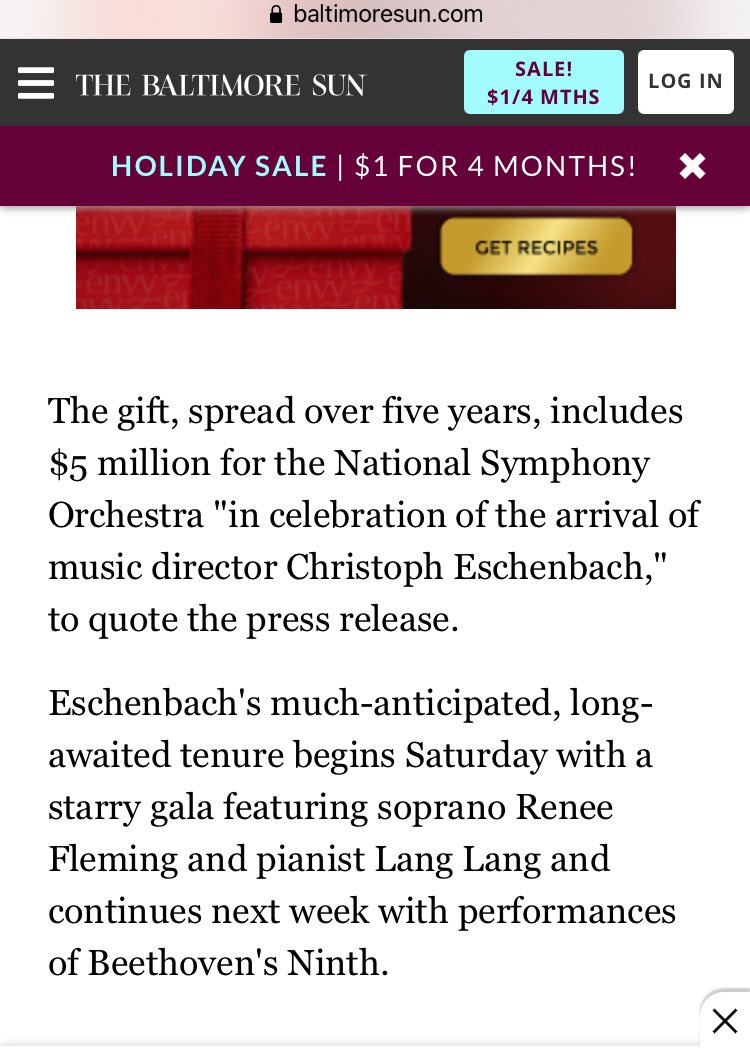4) He became chairman & donated a large amount of $ in 2010 when the Kennedy Center hired Christoph Eschenbach