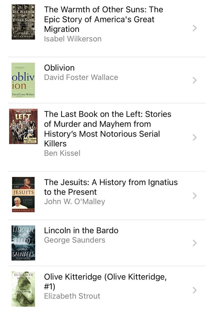 Now — you guessed it — I’ve started working on my own novel. After all, I haven’t been on stage for 8-9 days so... gotta do something. That’s what the short Jesuit book is doing in there. OLIVE KITTERIDGE and THE WARMTH OF OTHER SUNS blew me away. Terrific books.