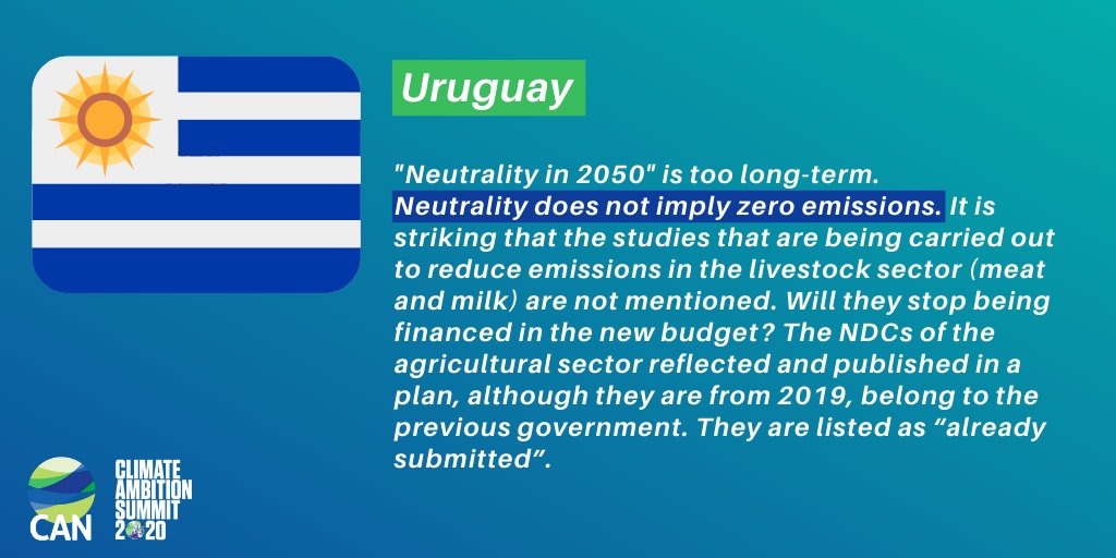 Uruguay: "Neutrality” in 2050 is too long-term. Neutrality does not imply zero emissions. It seems that there are no intentions to improve anything"-Mario Calfera, Amigos del Viento  #ClimateAmbitionSummit  #ClimateAction  