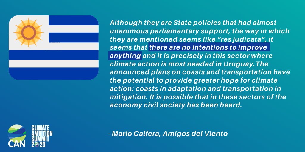 Uruguay: "Neutrality” in 2050 is too long-term. Neutrality does not imply zero emissions. It seems that there are no intentions to improve anything"-Mario Calfera, Amigos del Viento  #ClimateAmbitionSummit  #ClimateAction  