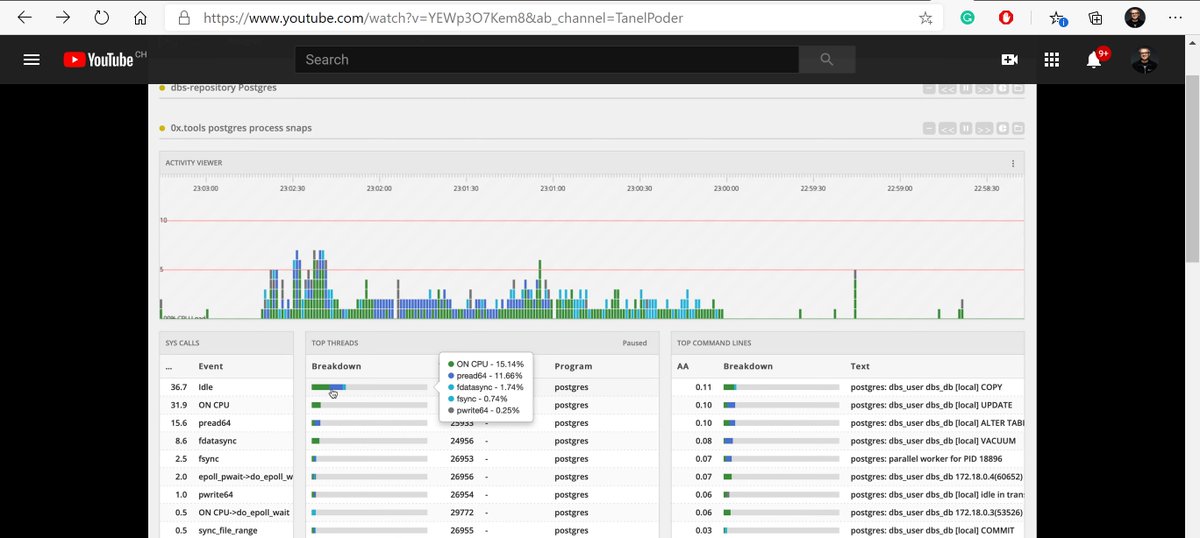 FranckPachot's tweet photo. Just watched @TanelPoder presentation on Profiling Linux Activity for Performance and Troubleshooting
I like: hearing "group by" when reading "uniq -c" 😀
I enjoy: seeing examples on @MySQL and @PostgreSQL
I love: this mysterious GUI displaying @0xtools samples: https://t.co/Lx5cOQI2oi