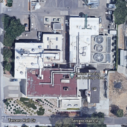 UC Davis' main campus burns methane gas in four boilers to make steam to heat its buildings. These boilers are located across the street from Hawthorn Hall, a student dormitory. https://www.google.com/maps/@38.5378667,-121.7584091,50m/data=!3m1!1e3