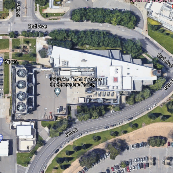 The UC Davis Medical Center has a gas plant that burns methane to make electricity and steam at the corner of 49th St and 2nd Ave. https://www.google.com/maps/@38.550551,-121.4489591,50m/data=!3m1!1e3