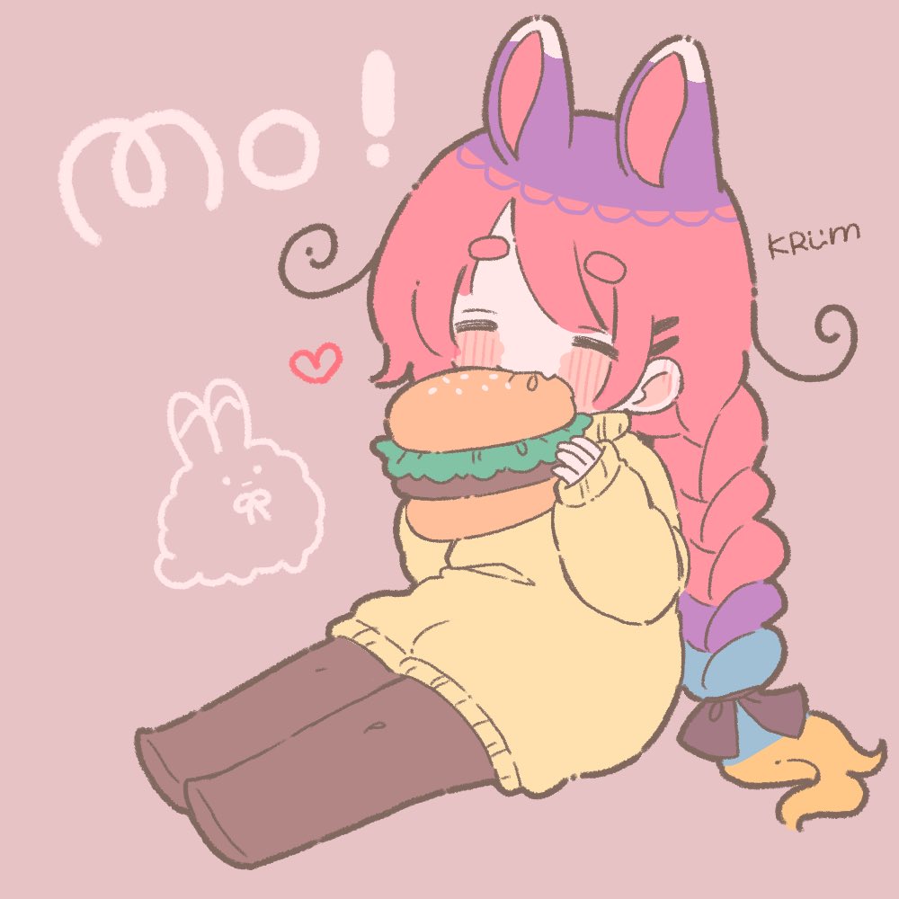 1girl solo braid eating burger sweater food  illustration images