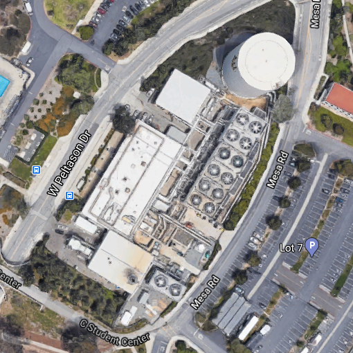 UC Irvine's gas plant makes electricity and steam by burning methane gas.  https://www.google.com/maps/@33.6474895,-117.8468343,50m/data=!3m1!1e3