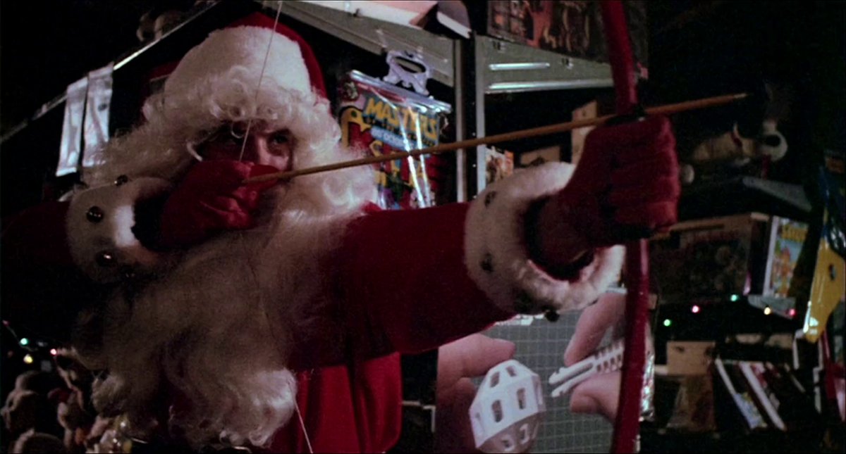 Silent Night, Deadly Night (1984)Little Billy witnesses his parents brutally murdered by a man dressed as Santa Claus. Now Billy is 18, and out of the orphanage, and he has just become Santa — himself.Highlights: gritty, classic, schlocky 80s slasher: Redbox (rent)